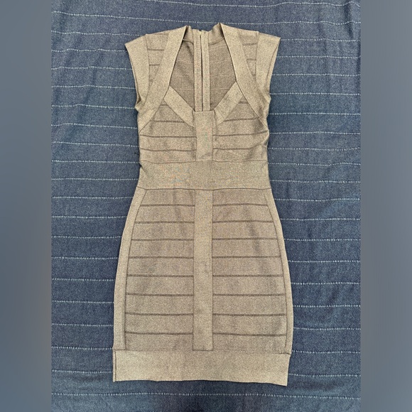 Silver Ribbed Bodycon Mini Dress - Picture 1 of 2